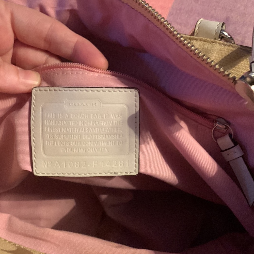 White and tan coach canvas with leather trim. - Picture 13 of 13